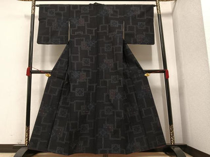 平和屋着物●結城紬 幾何学文様 正絹 逸品 AAAZ0576ph