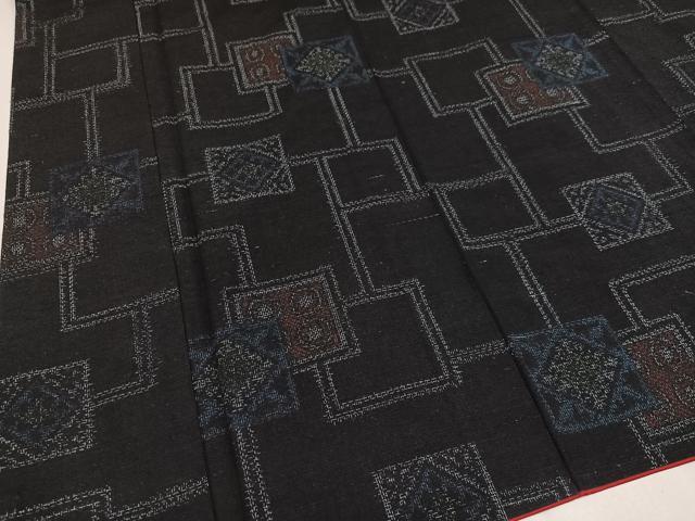 平和屋着物●結城紬 幾何学文様 正絹 逸品 AAAZ0576ph
