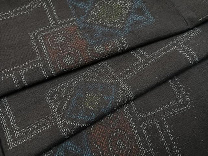 平和屋着物●結城紬 幾何学文様 正絹 逸品 AAAZ0576ph