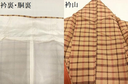 平和屋着物●上質な紬　格子　正絹　逸品　AAAZ0588ph