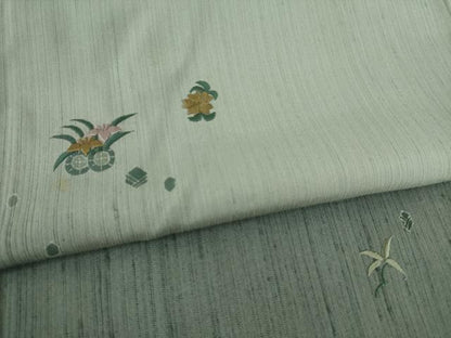 平和屋着物●訪問着　紬地　刺繍　舞花文　暈し染め　正絹　逸品　AAAZ0605ck