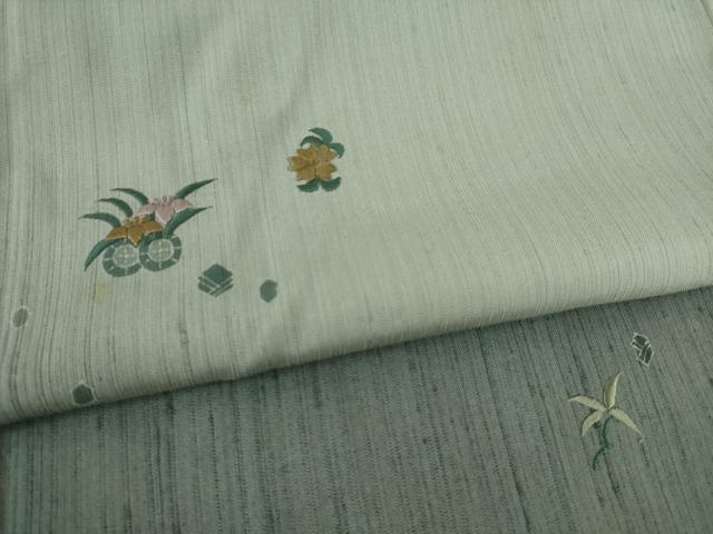平和屋着物●訪問着　紬地　刺繍　舞花文　暈し染め　正絹　逸品　AAAZ0605ck