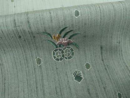 平和屋着物●訪問着　紬地　刺繍　舞花文　暈し染め　正絹　逸品　AAAZ0605ck