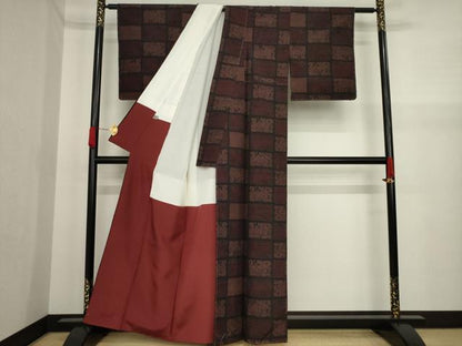 平和屋着物●塩沢紬 インカ文様 黒地 正絹 逸品 AAAZ0611ck