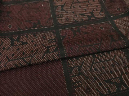 平和屋着物●塩沢紬 インカ文様 黒地 正絹 逸品 AAAZ0611ck
