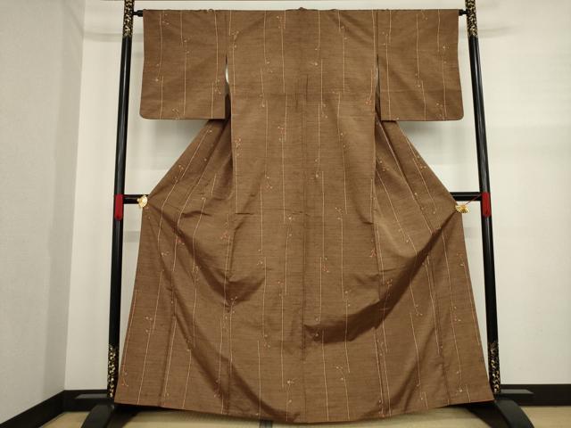 平和屋着物●上質な紬　枝花文　正絹　逸品　AAAZ0614ck