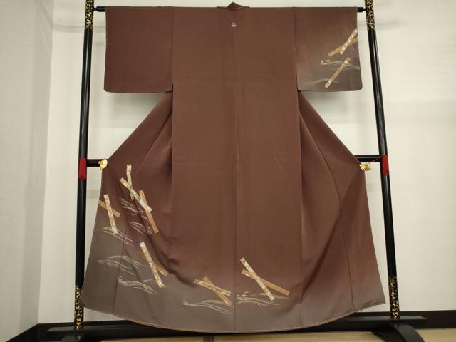 平和屋着物●訪問着　総刺繍　流水短冊花文　暈し染め　金彩　正絹　逸品　AAAZ0619ck