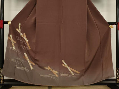 平和屋着物●訪問着　総刺繍　流水短冊花文　暈し染め　金彩　正絹　逸品　AAAZ0619ck