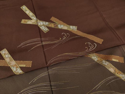 平和屋着物●訪問着　総刺繍　流水短冊花文　暈し染め　金彩　正絹　逸品　AAAZ0619ck