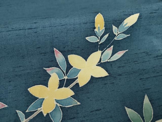 平和屋着物●訪問着 友禅 紬地 枝花に休み鳥 正絹 逸品 AAAZ0635ck