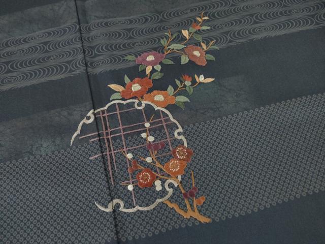 平和屋着物●訪問着　刺繍　雪輪花文　正絹　逸品　AAAZ0641ck