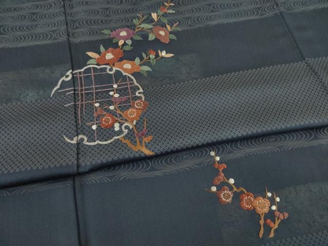 平和屋着物●訪問着　刺繍　雪輪花文　正絹　逸品　AAAZ0641ck
