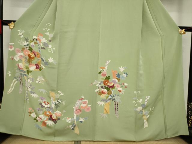 平和屋着物●創業460年・千總　訪問着　駒刺繍　短冊花文　金彩　正絹　逸品　AAAZ0656ck