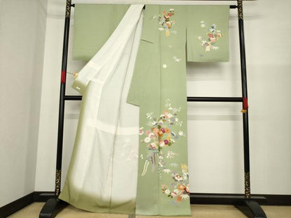 平和屋着物●創業460年・千總　訪問着　駒刺繍　短冊花文　金彩　正絹　逸品　AAAZ0656ck