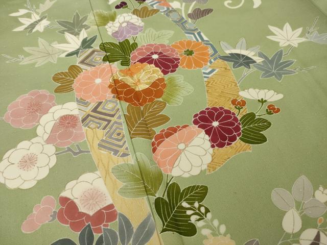 平和屋着物●創業460年・千總　訪問着　駒刺繍　短冊花文　金彩　正絹　逸品　AAAZ0656ck