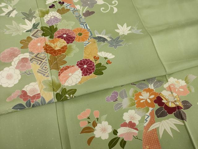 平和屋着物●創業460年・千總　訪問着　駒刺繍　短冊花文　金彩　正絹　逸品　AAAZ0656ck
