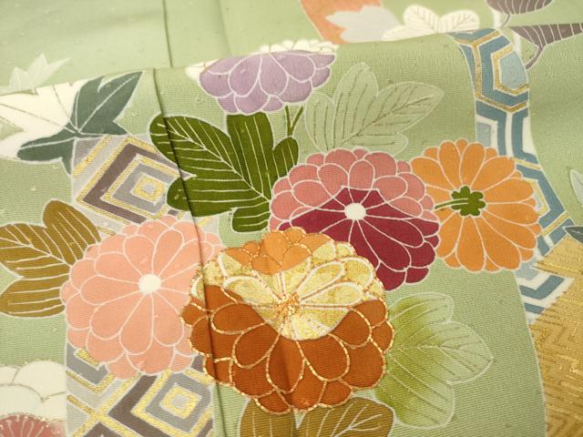 平和屋着物●創業460年・千總　訪問着　駒刺繍　短冊花文　金彩　正絹　逸品　AAAZ0656ck