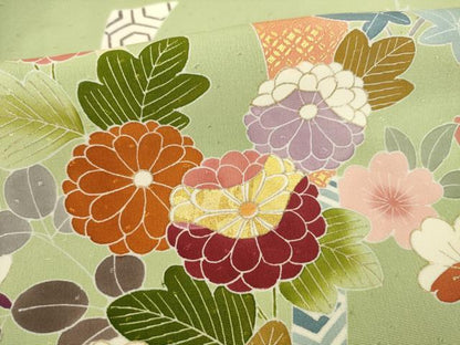 平和屋着物●創業460年・千總　訪問着　駒刺繍　短冊花文　金彩　正絹　逸品　AAAZ0656ck