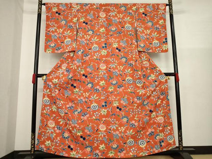 平和屋着物●上質な小紋　型染め　草花文　正絹　逸品　AAAZ0666ck