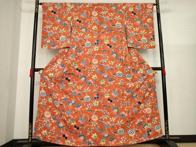 平和屋着物●上質な小紋　型染め　草花文　正絹　逸品　AAAZ0666ck