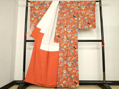 平和屋着物●上質な小紋　型染め　草花文　正絹　逸品　AAAZ0666ck