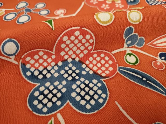 平和屋着物●上質な小紋　型染め　草花文　正絹　逸品　AAAZ0666ck