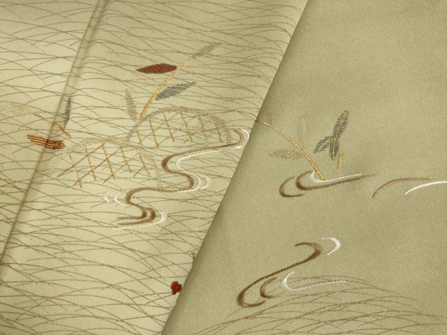 平和屋着物●訪問着 総刺繍 竹屋町刺繍 流水花籬文 暈し染め 金糸 正絹 逸品 AAAZ0679ck