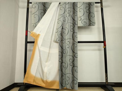 平和屋着物●上質な紬 唐草文 正絹 逸品 AAAZ0680ck
