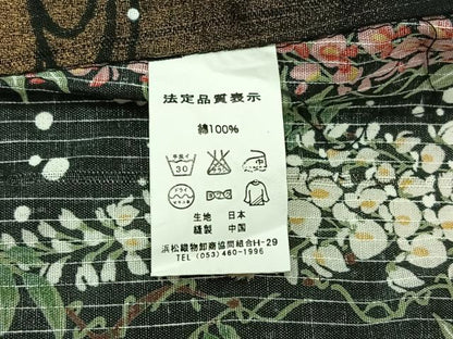 平和屋着物∴夏物 浴衣・小紋兼用 流水藤文 黒地 金彩 綿 AAAZ0681jh