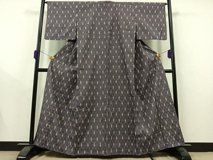 平和屋着物▽上質な紬　単衣　蚊絣文様　正絹　逸品　AAAZ0682jh