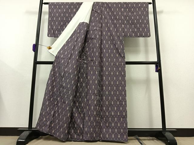 平和屋着物▽上質な紬　単衣　蚊絣文様　正絹　逸品　AAAZ0682jh
