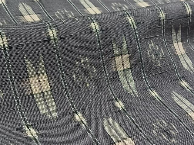 平和屋着物▽上質な紬　単衣　蚊絣文様　正絹　逸品　AAAZ0682jh