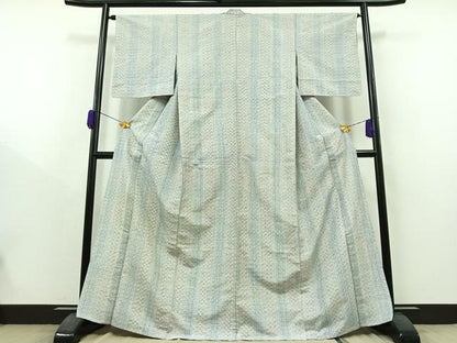 平和屋着物▽上質な紬 単衣 格子 正絹 逸品 AAAZ0689jh