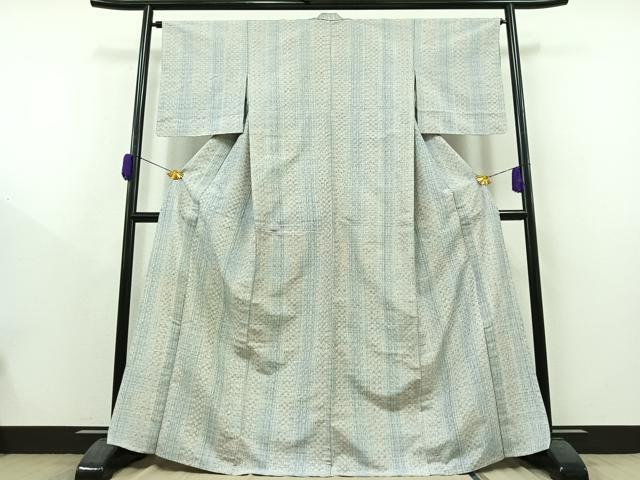平和屋着物▽上質な紬 単衣 格子 正絹 逸品 AAAZ0689jh