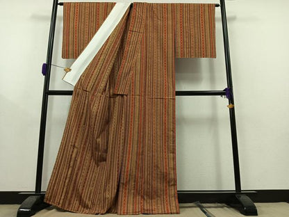 平和屋着物▽上質な紬 単衣 間道 正絹 逸品 未使用 AAAZ0690jh