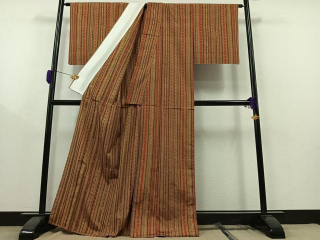 平和屋着物▽上質な紬 単衣 間道 正絹 逸品 未使用 AAAZ0690jh