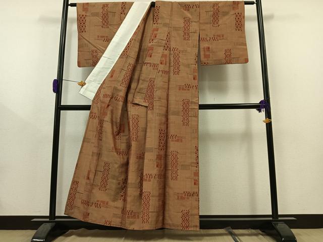 平和屋着物▽上質な紬 単衣 幾何学文様 正絹 逸品 AAAZ0692jh