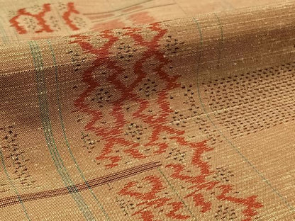 平和屋着物▽上質な紬 単衣 幾何学文様 正絹 逸品 AAAZ0692jh
