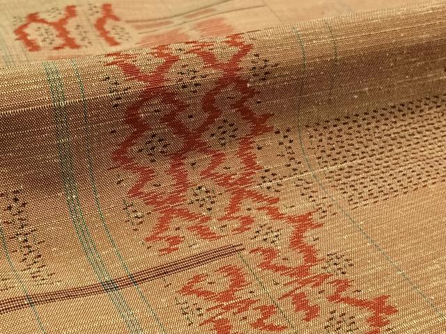 平和屋着物▽上質な紬 単衣 幾何学文様 正絹 逸品 AAAZ0692jh