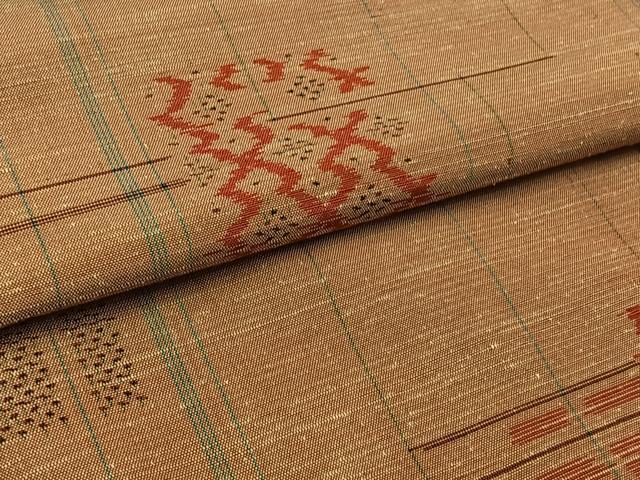 平和屋着物▽上質な紬 単衣 幾何学文様 正絹 逸品 AAAZ0692jh