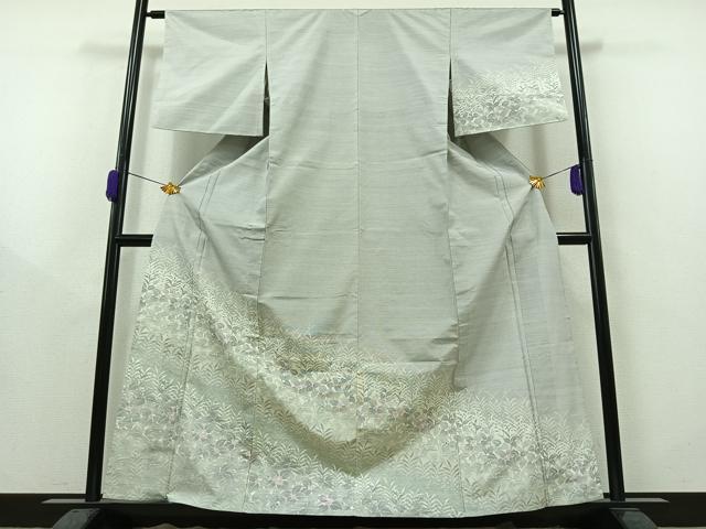 平和屋着物▽訪問着 単衣 紬地 草花文 正絹 逸品 AAAZ0693jh