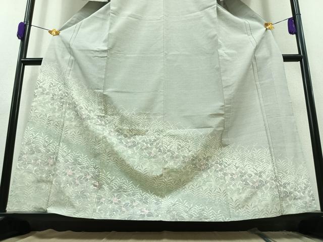 平和屋着物▽訪問着 単衣 紬地 草花文 正絹 逸品 AAAZ0693jh