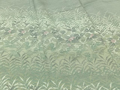 平和屋着物▽訪問着 単衣 紬地 草花文 正絹 逸品 AAAZ0693jh