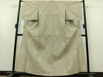 平和屋着物▽本塩沢 単衣 七宝花文 正絹 逸品 AAAZ0694jh