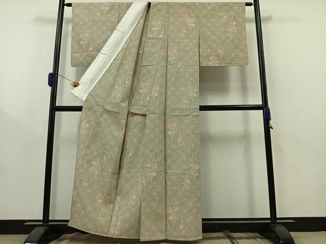 平和屋着物▽本塩沢 単衣 七宝花文 正絹 逸品 AAAZ0694jh