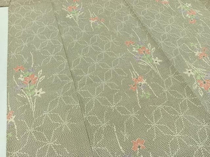 平和屋着物▽本塩沢 単衣 七宝花文 正絹 逸品 AAAZ0694jh