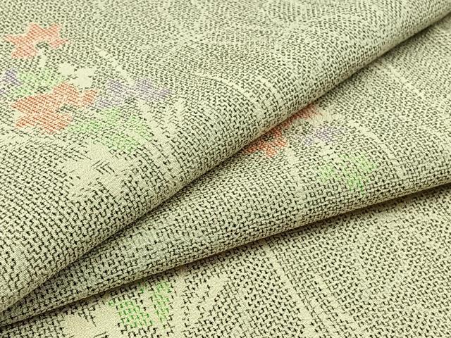 平和屋着物▽本塩沢 単衣 七宝花文 正絹 逸品 AAAZ0694jh