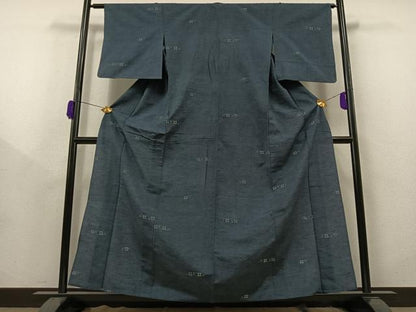 平和屋着物▽上質な紬　単衣　流水文　正絹　逸品　AAAZ0695jh