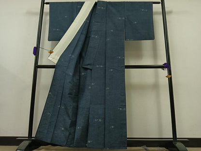 平和屋着物▽上質な紬　単衣　流水文　正絹　逸品　AAAZ0695jh