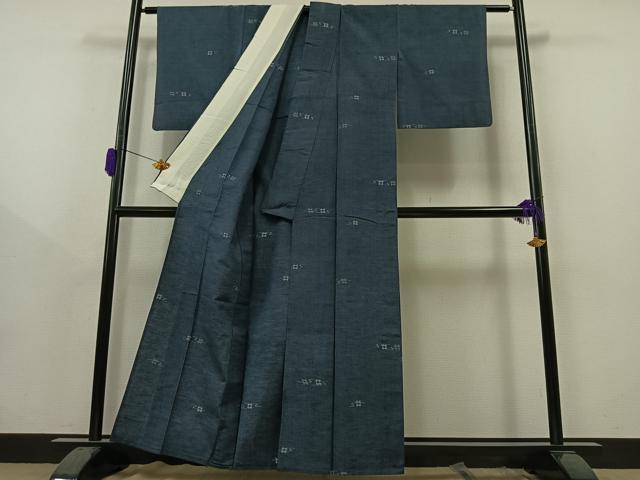 平和屋着物▽上質な紬　単衣　流水文　正絹　逸品　AAAZ0695jh